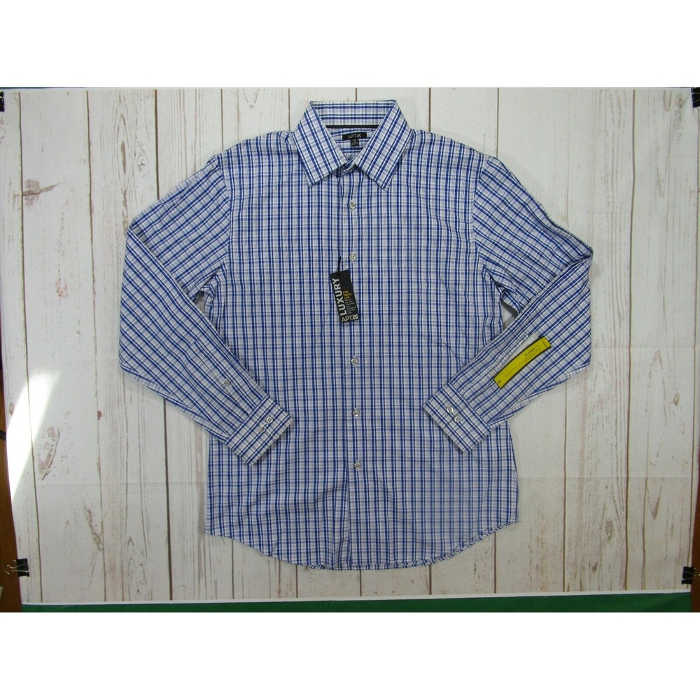 APT 9 Dress Shirt Modern Fit  LS Plaid Medium Blue Nwt